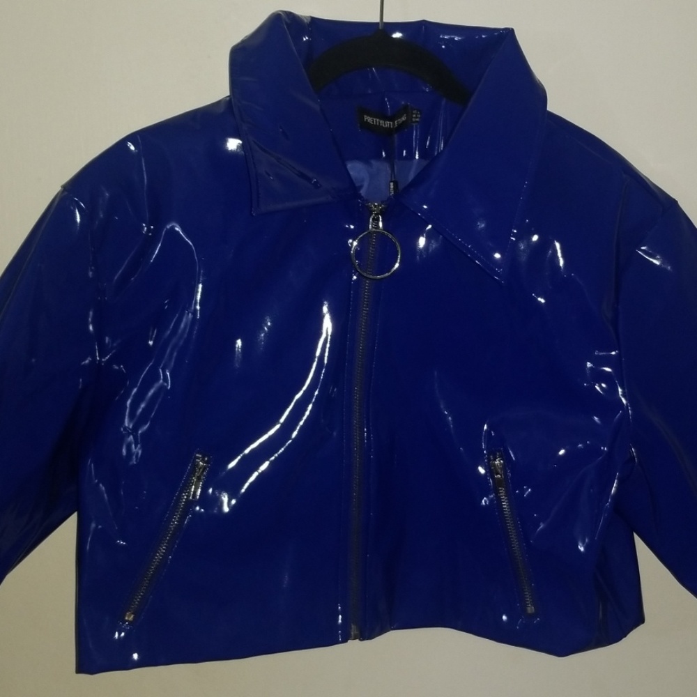 Blue PVC Cropped Jacket